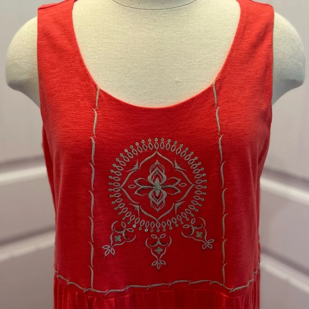 J Jill Embroidered Beaded Sequin Maxi Coral Dress Size M - Picture 2 of 11